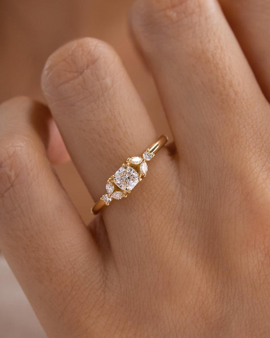 0.7ct Round Cut Diamond With Two Marquise Frame Diamond Ring, Luxurious Engagement Ring and Wedding ring, Anniversary Gift, Eternity Ring