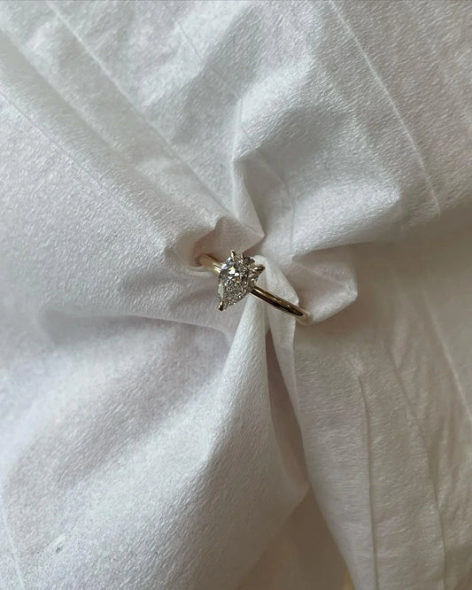 Pear cut lab grown diamond engagement ring 0.5ct, three prong setting, luxury bridal jewelry, wedding ring, anniversary promise ring