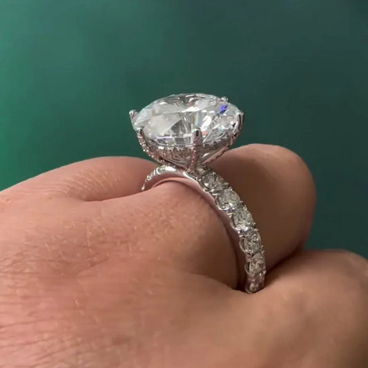 Round cut lab grown diamond ring, 10.50 TCW pavΓ© engagement ring, IGI certified bridal jewelry, luxury wedding band style