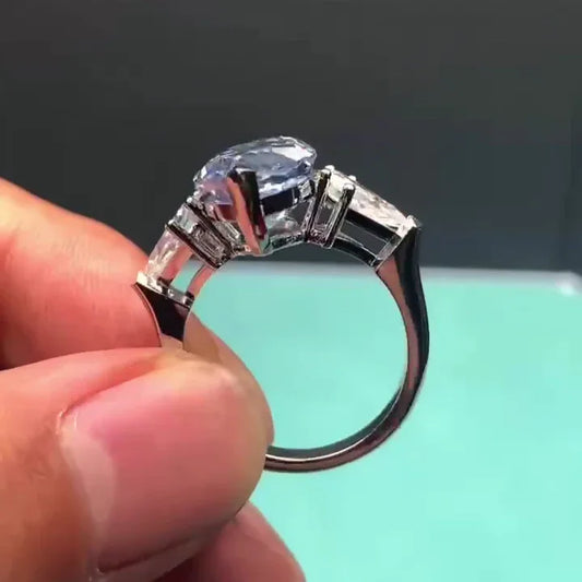 Fancy blue marquise lab grown diamond ring, 11.50 TCW three stone engagement ring, IGI certified wedding jewelry for women