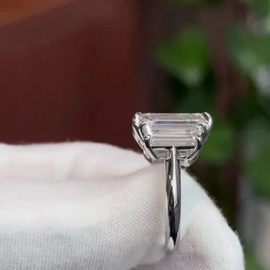 IGI certified emerald cut lab grown diamond ring, three stone engagement ring, luxury bridal jewelry, anniversary gift, statement wedding ring