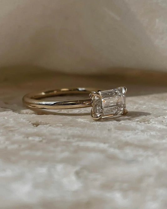 Luxurious emerald cut engagement ring 1ct, lab grown diamond solitaire, anniversary gift for her, classic bridal ring, modern fine jewelry