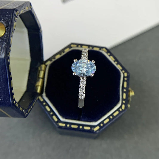 Fancy blue oval lab created diamond ring, 1.20TCW pavΓ© solitaire engagement ring, IGI certified, elegant bridal wedding jewelry