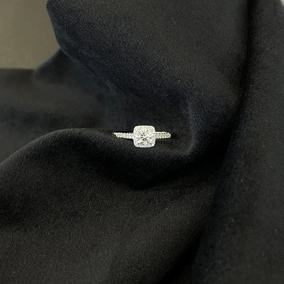 1.20 TCW Round Lab Grown Diamond Engagement Ring | Pavé Halo Cathedral Ring | IGI Certified