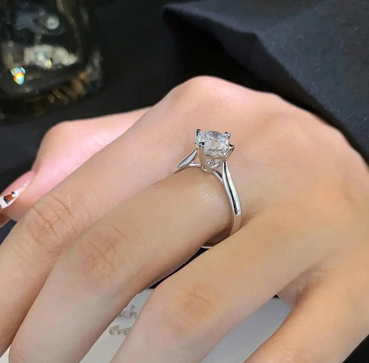 1.50 CT lab grown diamond ring, round cut engagement ring, romantic heart prong setting, IGI certified solitaire, sustainable bridal jewelry