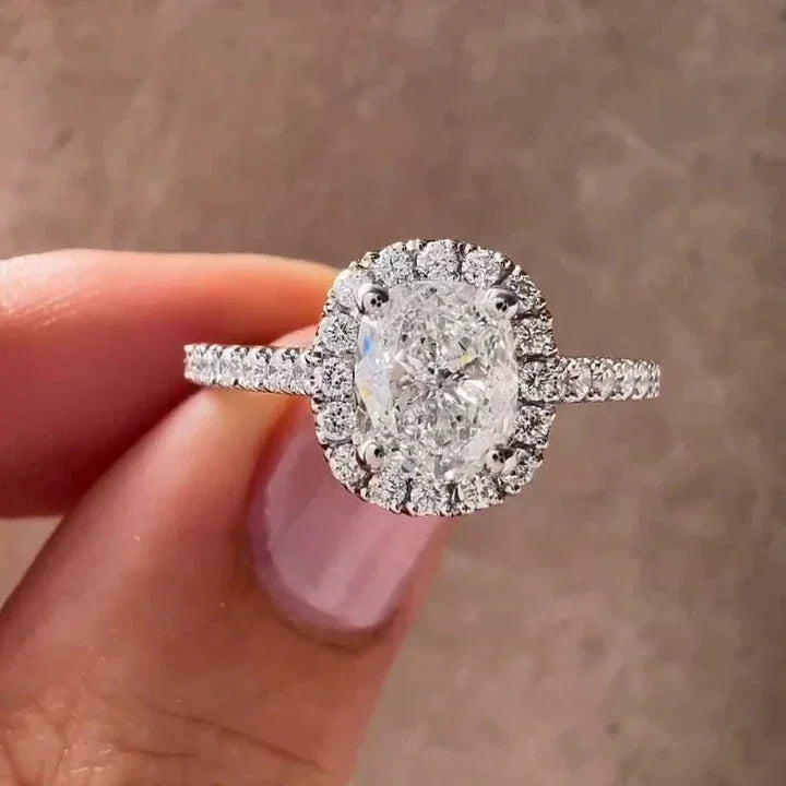 1.50ct Cushion Lab Grown Diamond Engagement Ring | Halo Cathedral Setting | IGI Certified