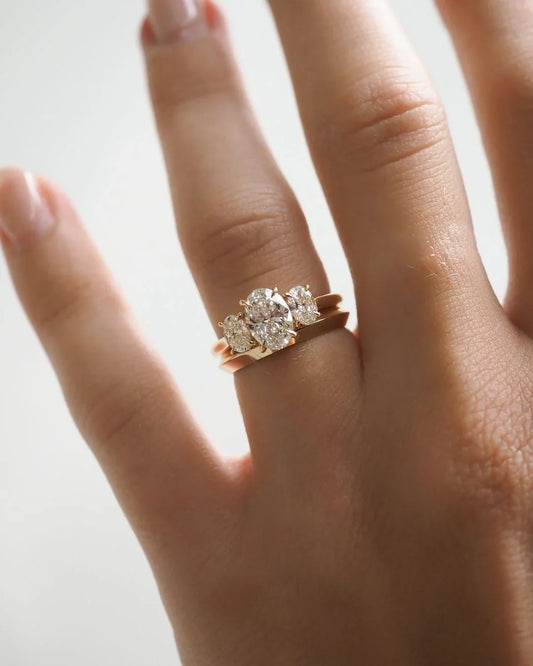 Oval cut lab created diamond trio ring 1.5ct, engagement ring for women, wedding jewelry, anniversary gift, elegant promise bridal ring