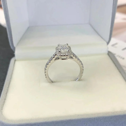 Emerald cut lab created diamond halo ring 1.60TCW, pavΓ© engagement ring, IGI certified bridal wedding jewelry, anniversary promise ring