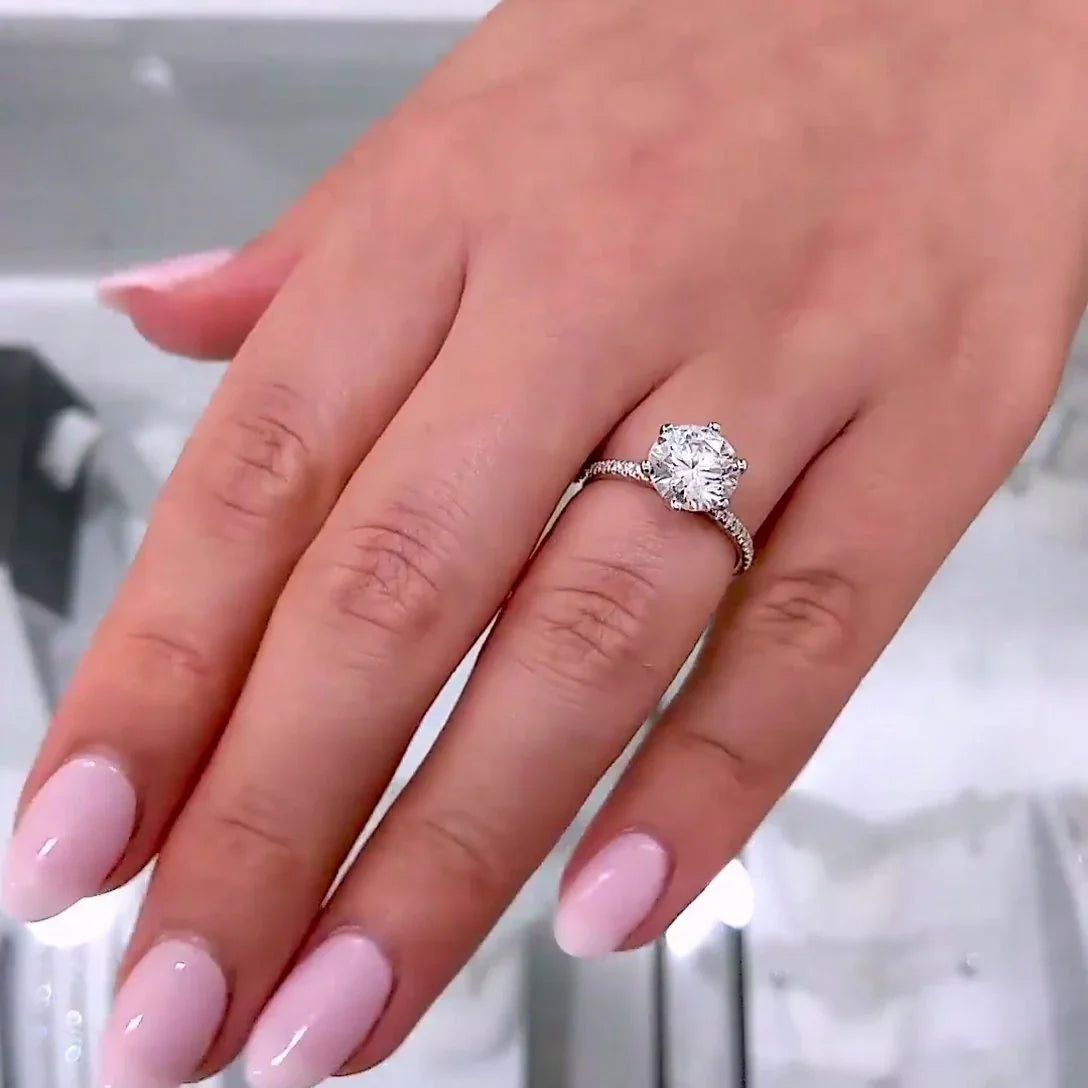 1.60TCW Round Lab Grown Diamond Engagement Ring | Pavé Solitaire with Accents | IGI Certified