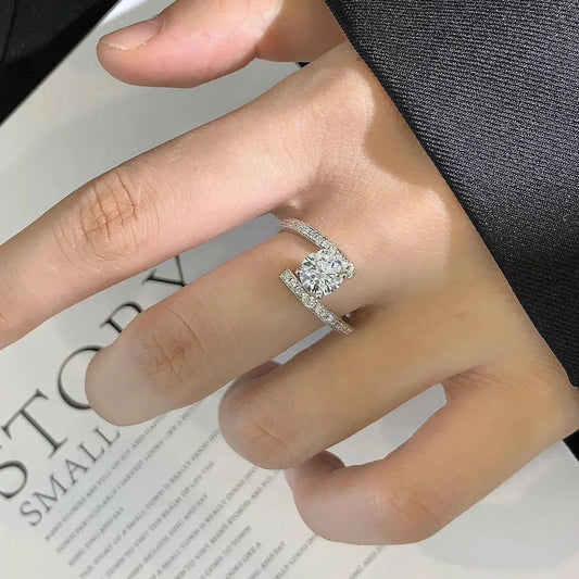 Round lab grown diamond ring, bypass solitaire engagement ring, 1.50ct center stone, IGI certified wedding ring, promise ring for her