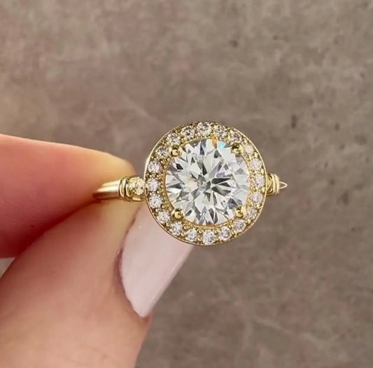 Antique style round lab grown diamond ring, IGI certified engagement ring, vintage bridal jewelry, ethical diamond wedding ring for women