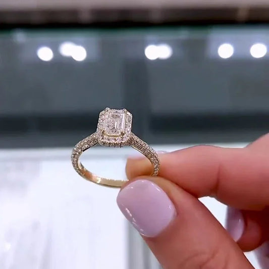 Emerald cut lab grown diamond engagement ring 1.80TCW, cathedral halo pavΓ© band, IGI certified promise ring, luxury bridal jewelry gift