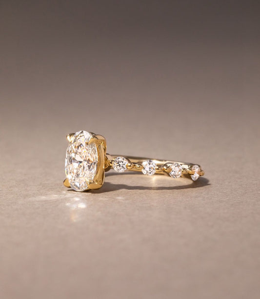 2.5ct Oval Cut Lab Grown Diamond With Veronica Setting Petite Claws Ring Designer gold ring set with high-quality diamonds, perfect for gifting. Beautifully crafted diamond and gold ring, blending tradition with contemporary style. Diamond Ring Women Engagement Ring Finger For Her Finger Ring Gold Ring Bluestone Ring Diamond Ring Price Gold Ring Price