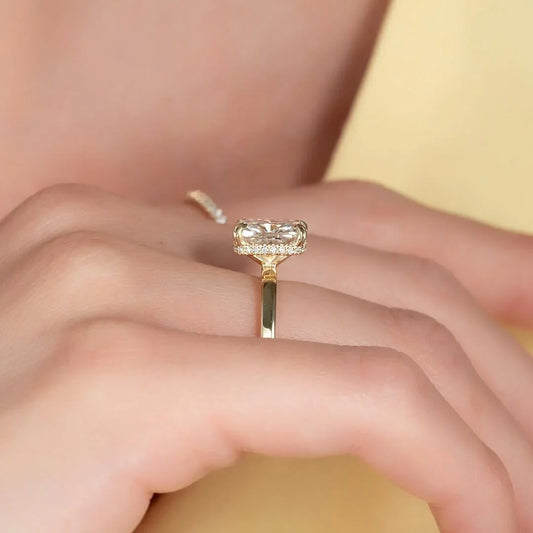 Cushion cut lab created diamond ring, 2ct hidden halo engagement ring, IGI certified bridal jewelry, anniversary gift for her