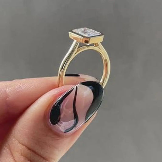 Emerald cut lab created diamond ring, 2ct cathedral bezel engagement ring, IGI certified gold bridal jewelry, elegant wedding ring for her