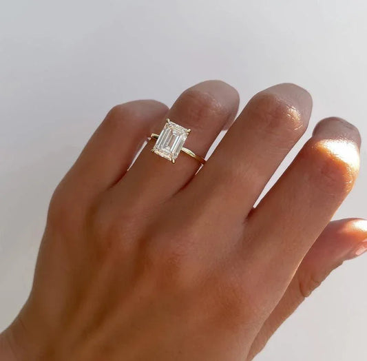2ct emerald lab grown diamond solitaire ring, hidden halo setting, IGI certified luxury engagement ring and wedding jewelry