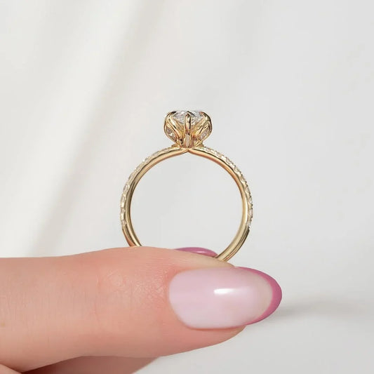 2.00 CT pear cut lab grown diamond engagement ring, IGI certified, hidden halo, pave band, bridal wedding ring, solitaire diamond ring for women