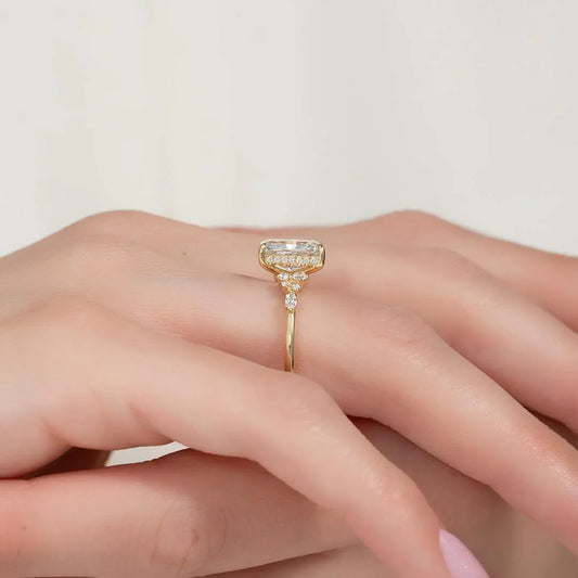 Radiant cut 2.00ct lab grown diamond engagement ring with shared prong, hidden halo design, IGI certified wedding ring, bridal luxury solitaire