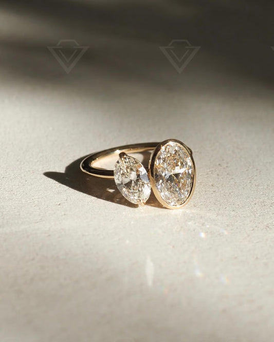 2.00 TCW Oval Lab Grown Diamond Engagement Ring | Toi Et Moi Ring | IGI Certified