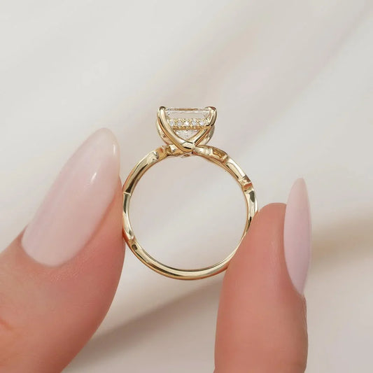 Modern 2.00ct princess cut lab grown diamond engagement ring IGI certified, twisted band, pave detailing, hidden halo solitaire wedding bridal jewelry ring