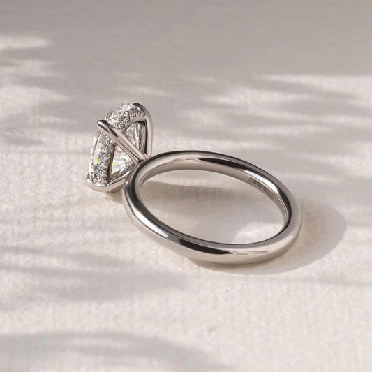 Round 2.0ct lab grown diamond engagement ring IGI certified hidden halo pave band gold bridal wedding fine jewelry luxury elegant ring design for her