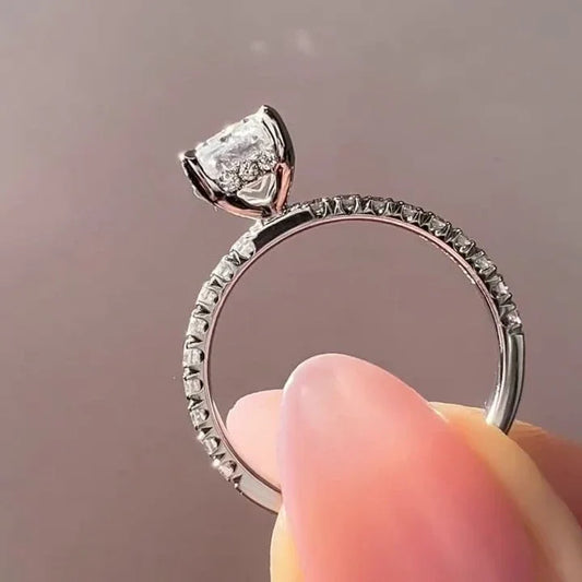Emerald cut lab grown diamond ring 2.20TCW, hidden halo pavΓ© engagement ring, IGI certified bridal jewelry