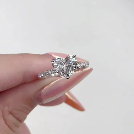 IGI certified heart cut lab created diamond ring, 2.30CT pavΓ© band engagement ring, elegant bridal jewelry, modern wedding ring
