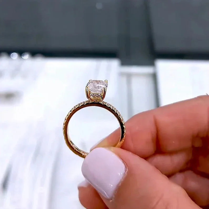 2.42TCW Cushion Lab Grown Diamond Engagement Ring | Hidden Halo Setting | IGI Certified