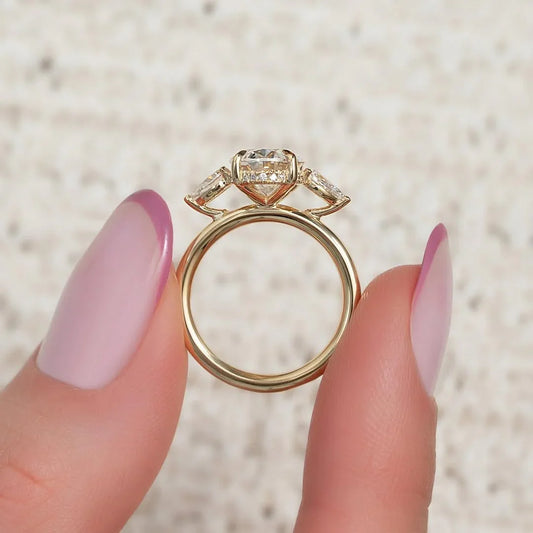 2.50 CT oval lab grown diamond IGI certified engagement ring side pear accents hidden halo wedding bridal jewelry anniversary gift solitaire gold ring