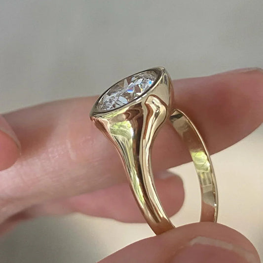 2.50 CT round cut lab grown diamond IGI certified engagement ring yellow gold bezel setting wedding bridal jewelry anniversary gift gold ring