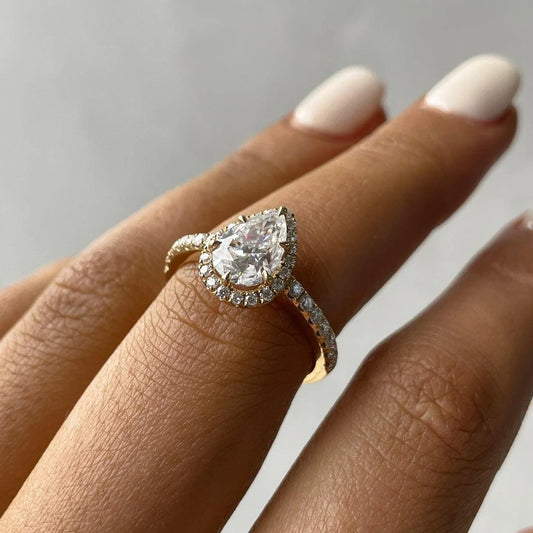 2.50 TCW pear cut lab grown diamond engagement ring halo pavΓ© band IGI certified wedding bridal ring luxury fine jewelry elegant engagement ring