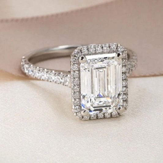 2.50TCW Emerald Lab Grown Diamond Engagement Ring | Halo PavΓ© Cathedral Setting | IGI Certified