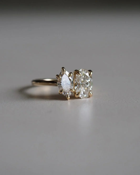 2.5tcw Marquise Oval Toi Et Moi Lab Grown Diamond Ring IGI Certified Duet Engagement Wedding Ring Bridal Jewelry Luxury Gift for Her Women
