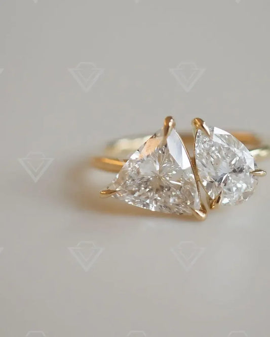 2.5tcw Pear Trillion Lab Grown Diamond Toi Et Moi Ring IGI Certified Duet Engagement Wedding Ring Anniversary Gift Luxury Jewelry for Her Women