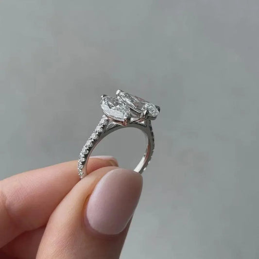 2.80 TCW pear and marquise lab grown diamond engagement ring IGI certified Toi Et Moi bridal ring luxury fine jewelry design