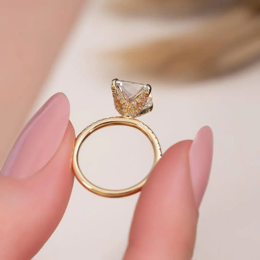 Cushion lab created diamond solitaire ring, hidden halo pave engagement ring, IGI certified wedding jewelry, anniversary gift for her