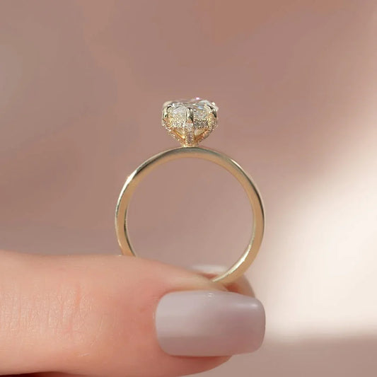 IGI certified marquise cut lab diamond solitaire ring, hidden halo engagement setting, luxury bridal jewelry for her