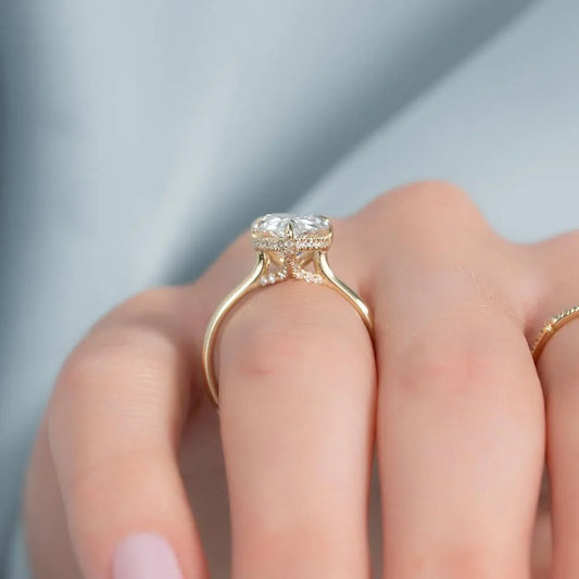 Pear shaped lab created diamond solitaire ring, hidden halo engagement ring, IGI certified bridal jewelry, anniversary gift for her