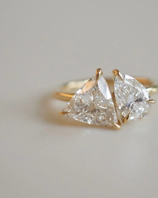 3.0tcw pear and trillion cut toi et moi lab grown diamond engagement ring wedding ring birthday gift for her wife IGI certified bridal jewelry
