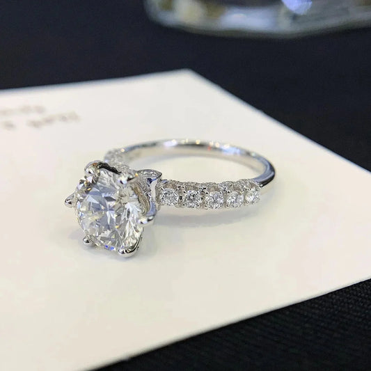 3.30 tcw round cut lab grown diamond ring accent design engagement ring IGI certified wedding ring bridal jewelry luxury elegant classic style