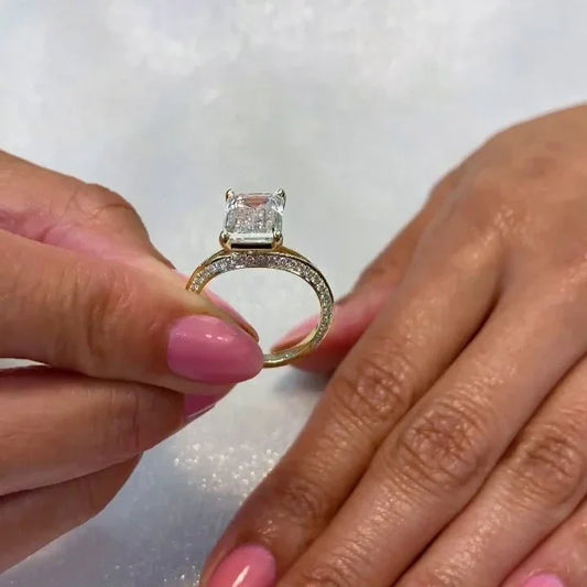 3.50 TCW emerald cut lab grown diamond ring, rose gold engagement ring, IGI certified, split pavΓ© knife edge band, luxury bridal jewelry ring
