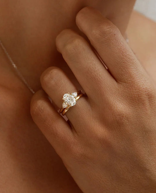 3.50ct oval cut lab grown diamond engagement ring with trillion side stones wedding ring bridal luxury jewelry birthday gift for her wife design