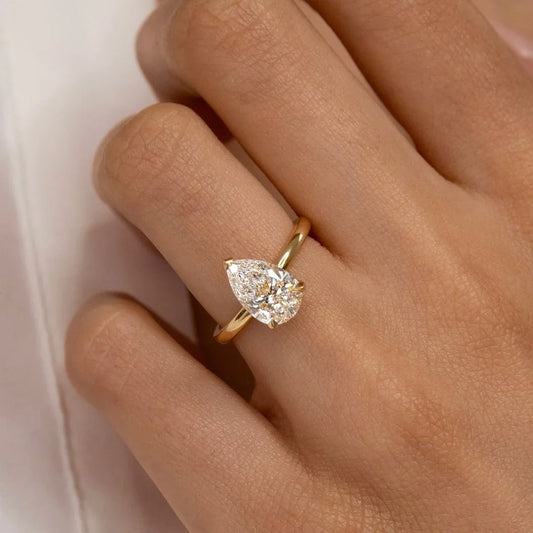 3.50ct pear lab grown diamond solitaire ring hidden halo three claw IGI certified engagement wedding ring luxury jewelry birthday gift for wife