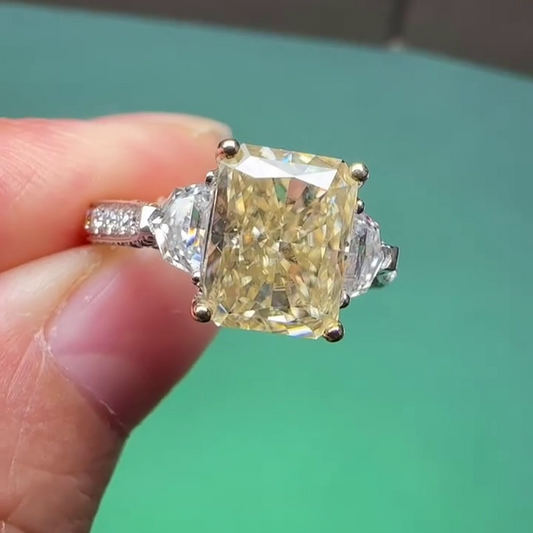 4.00 CT Fancy Yellow Radiant Lab Grown Diamond Engagement Ring | Three Stone Ring | IGI Certified