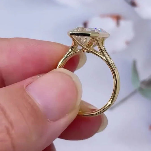 IGI certified 4.00 CT radiant cut lab grown diamond engagement ring cathedral bezel setting bridal wedding luxury anniversary gift jewelry ring design