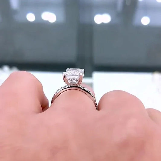 IGI certified 4.00 TCW emerald cut lab grown diamond engagement ring hidden halo pavΓ© band bridal wedding luxury anniversary gift elegant jewelry ring
