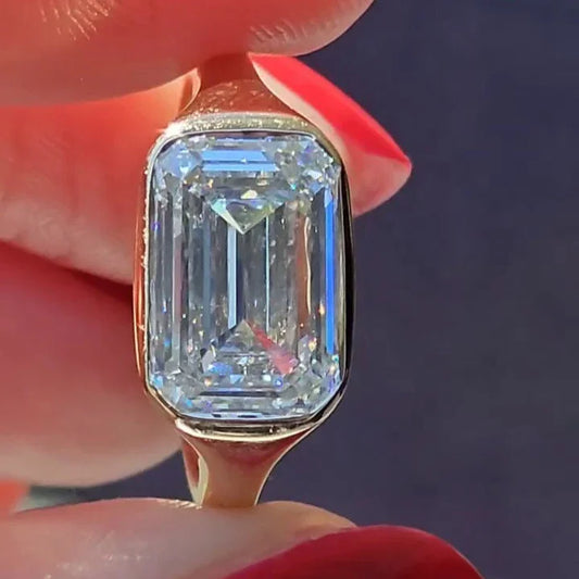 Emerald cut 4.30 CT lab grown diamond IGI certified engagement ring east west bezel setting minimalist wedding ring bridal jewelry gift for her