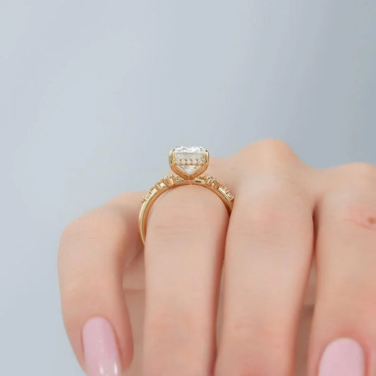 Emerald cut 4.50 CT lab grown diamond IGI certified engagement ring shared prong setting wedding ring bridal jewelry gift for her wife luxury ring