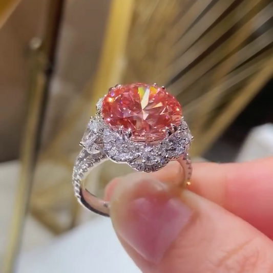 4.50 TCW Fancy Pink Round Lab Grown Diamond Engagement Ring | Halo Ring | IGI Certified