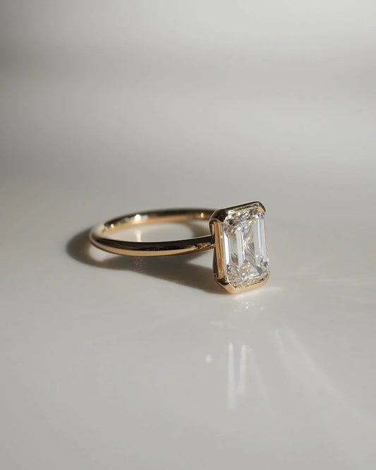 4.5ct Emerald Cut Half Bezel Lab Grown Diamond Ring Classic Engagement ring, Anniversary Gift and promise ring for Her